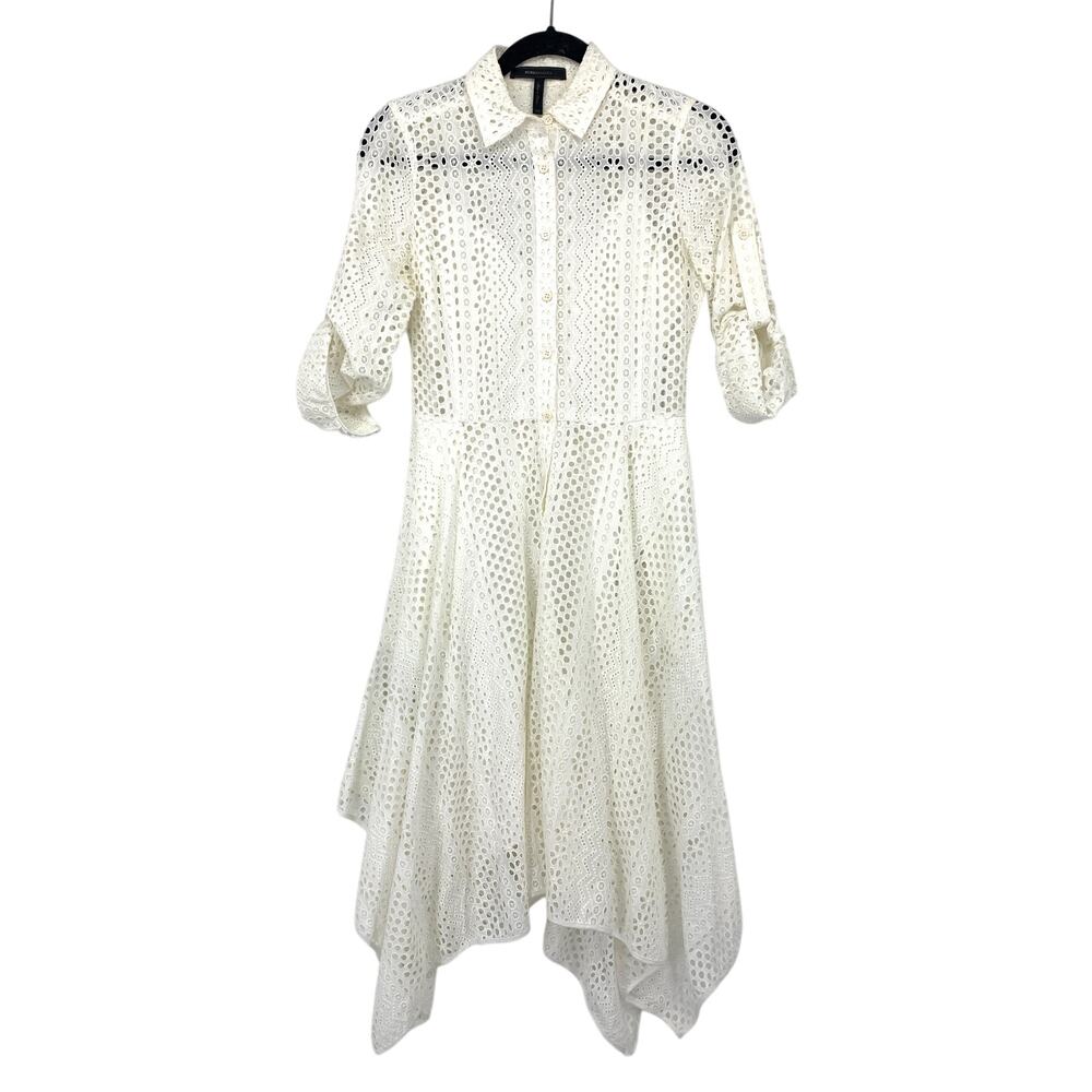 BCBGMaxAzria Beatryce White Cotton Lace Asymmetric Shirt Dress Womens Sz XXS